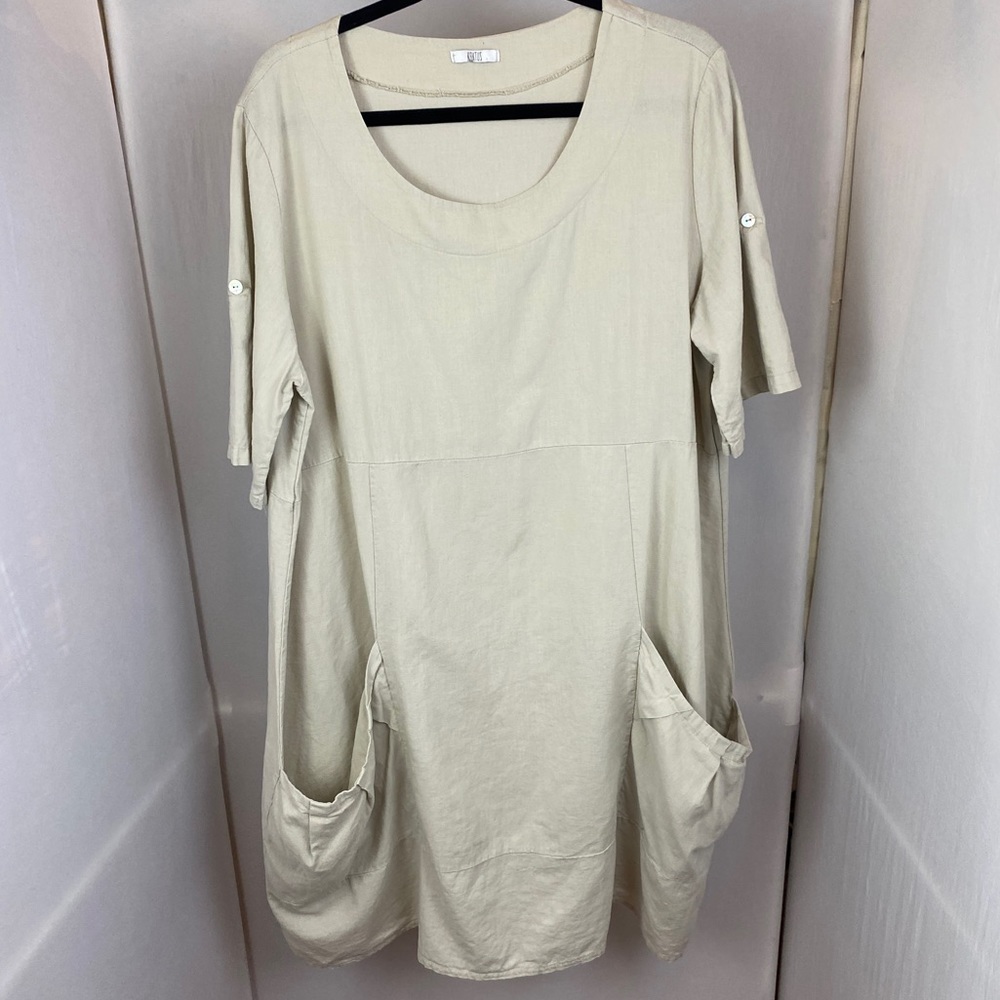 Kaktus Dress 1X Linen Blend Boxy Lagenlook Oversized Tunic Roll Tab Sleeves